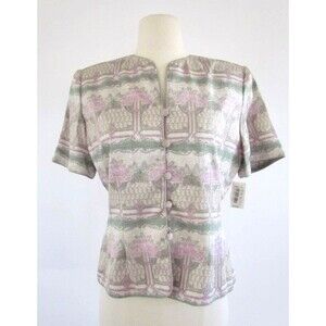 Vintage Papelle Silk Blouse Jacket Top New Art Nouveau Motif Sz 10 NOS
